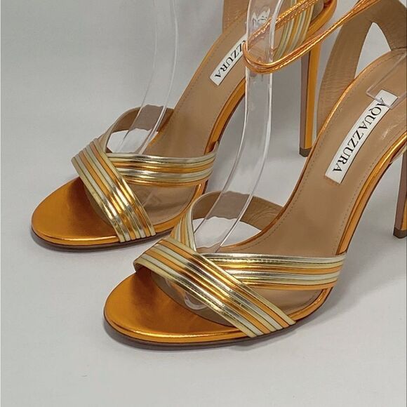 Aquazzura Ari Metallic Leather Ankle-Tie Sandals size 38.5 - Picture 6 of 13